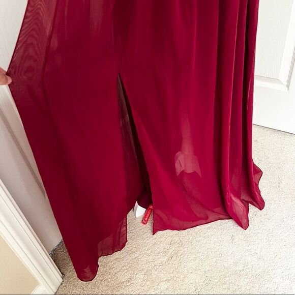 Dessy Collection Shirred Chiffon Long Gown Burgundy Size 0 MSRP $273 - Picture 8 of 13